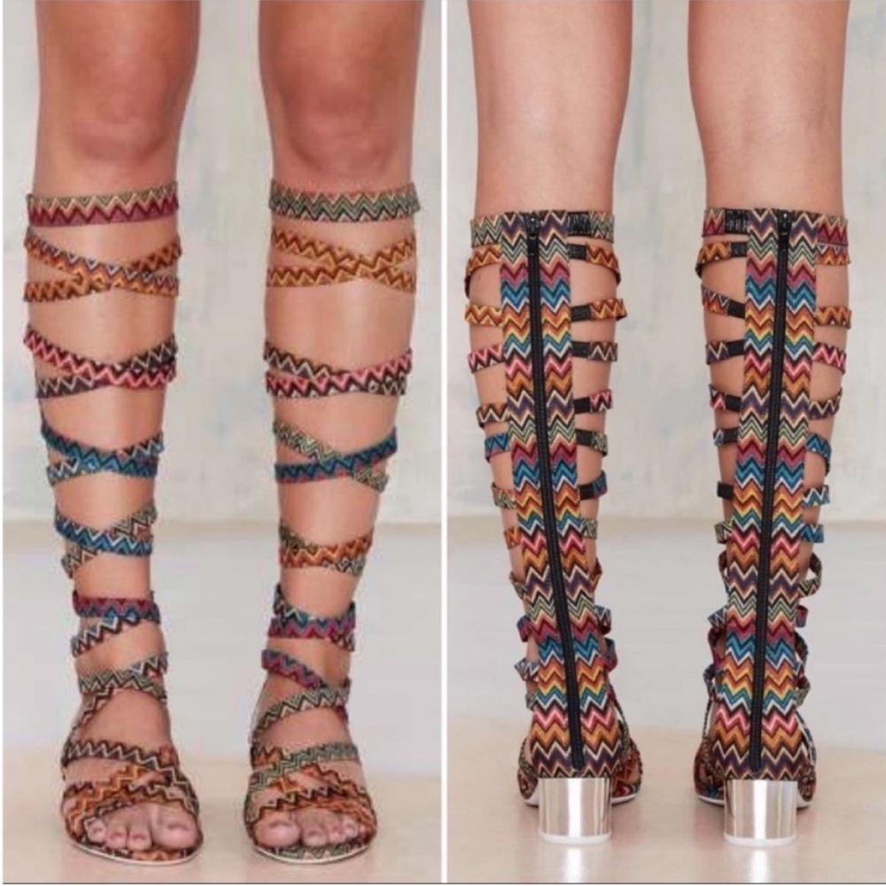 Jeffrey Campbell Woven Tribal Chevron 
ENYO-M Gladiator Sandal Heels Size 8